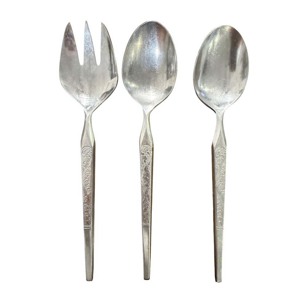 Vintage W.M. Dalton Winthrop Stainless Japan Hostess Serving Fork Spoon Set 3pc